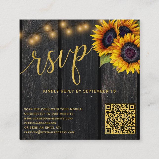 Tarjeta De Recepción Código QR boda de presupuesto de girasol rústico R (Anverso)