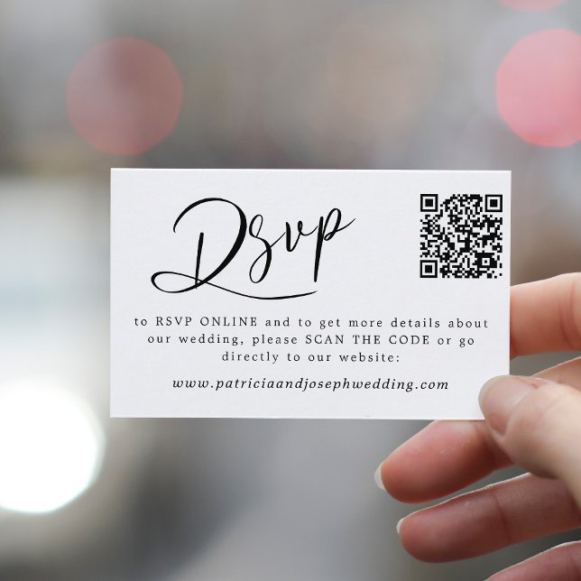 Tarjeta De Recepción CÓDIGO QR boda de script elegante simple rsvp en l (Subido por el creador)