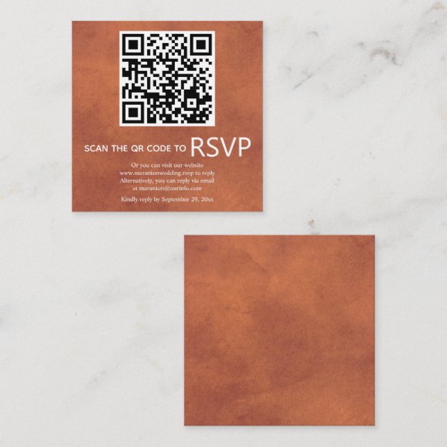 Tarjeta De Recepción Código QR boda de terracota manchado RSVP (Anverso / Reverso)
