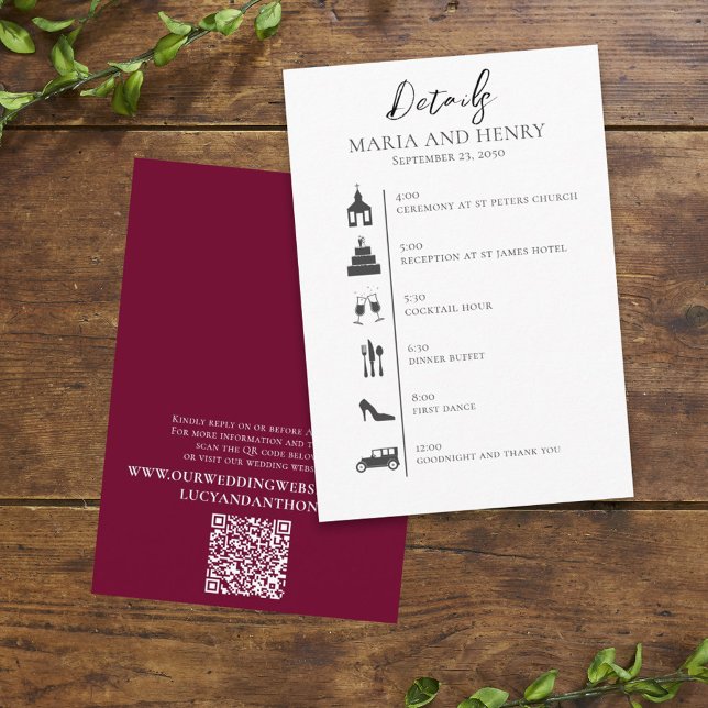 Tarjeta De Recepción Código QR boda Elegante Borgoña Cronología (Subido por el creador)
