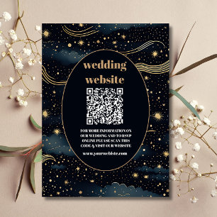 Tarjeta De Recepción código qr Boda Estrellas Luna Azul Celestial Media