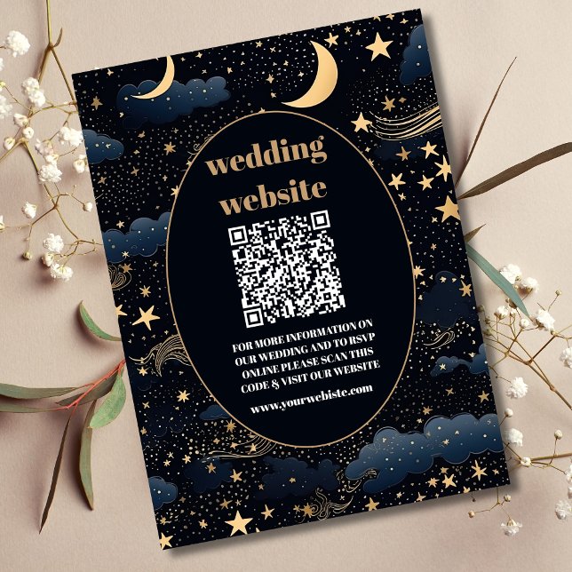 Tarjeta De Recepción código qr Boda Estrellas Luna Azul Medianoche Cele (Subido por el creador)