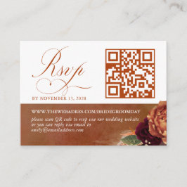 Tarjeta De Recepción Código QR Boda Floral Terracotta RSVP