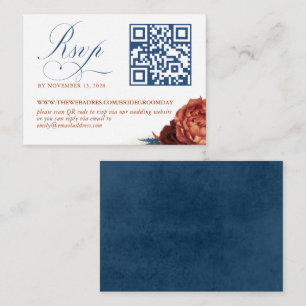 Tarjeta De Recepción Código QR Boda Floral Terracotta RSVP Gabinete C