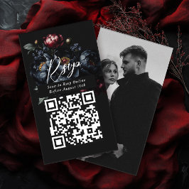 Tarjeta De Recepción Código QR Boda gótica oscuro Moody Peony RSVP