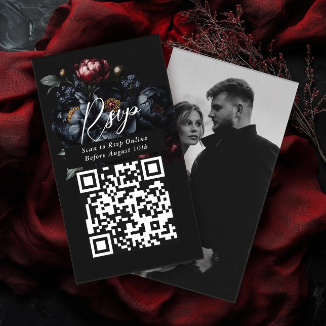 Tarjeta De Recepción Código QR Boda gótica oscuro Moody Peony RSVP (Subido por el creador)