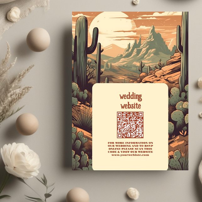 Tarjeta De Recepción Código QR Boda ilustrado de Boho Desert Cactus (Subido por el creador)