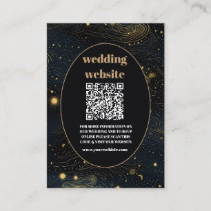Tarjeta De Recepción código qr Boda Luna Creciente Celestial Dorada