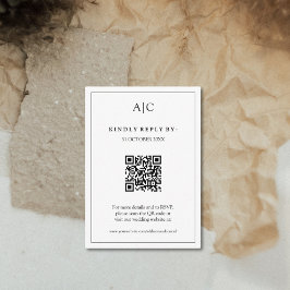 Tarjeta De Recepción Código QR Boda Monograma Blanco RSVP