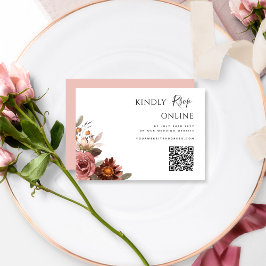 Tarjeta De Recepción Código QR Boda RSVP Borgoña en línea, rosa Rubor