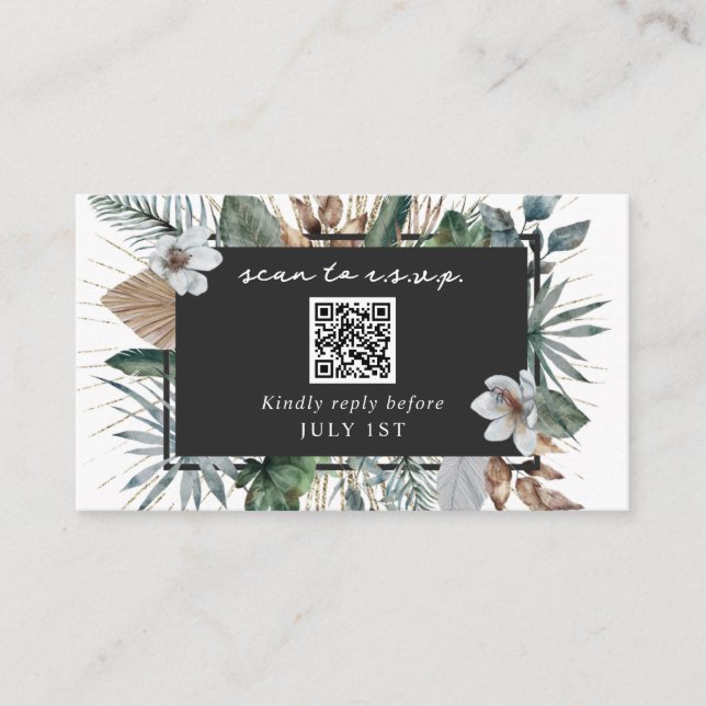 Tarjeta De Recepción Código QR Boda RSVP Gabinete Botánico Tropical (Anverso)