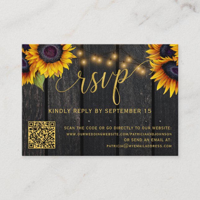 Tarjeta De Recepción código QR boda rústica elegante girasol RSVP (Anverso)