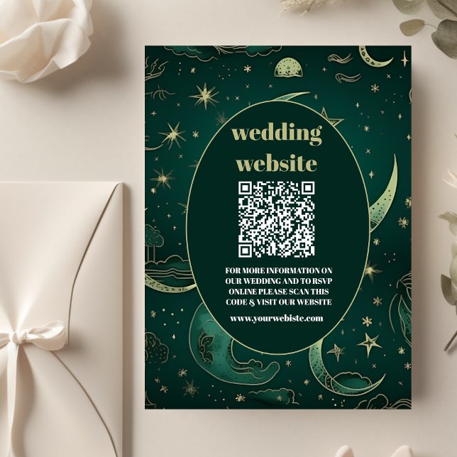 Tarjeta De Recepción código qr Bodas Celestiales Esmeralda Verde Dorado (Subido por el creador)