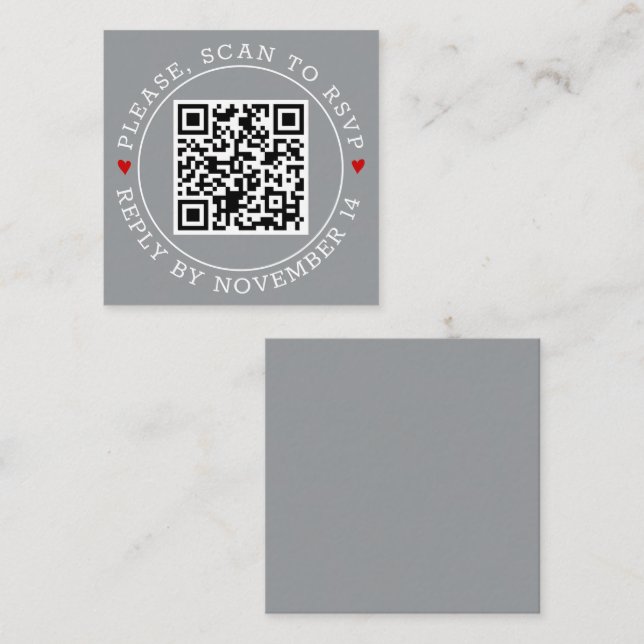 Tarjeta De Recepción Código QR Borde RSVP boda gris moderno (Anverso / Reverso)