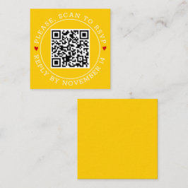 Tarjeta De Recepción Código QR Borde RSVP y corazones boda amarillo