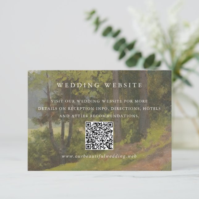Tarjeta De Recepción Código QR Bosque Rústico Boda Elegante (Anverso de pie)