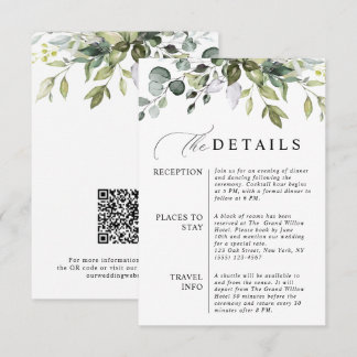 Tarjeta De Recepción Código QR Botánico de Boda de Eucalipto Elegante