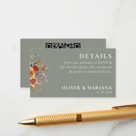 Tarjeta De Recepción Código QR Caída Foliage Floral Sage Green Boda