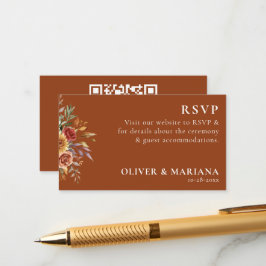 Tarjeta De Recepción Código QR Caída Foliage Floral Terracotta Boda