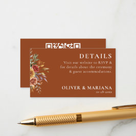 Tarjeta De Recepción Código QR Caída Foliage Floral Terracotta Boda