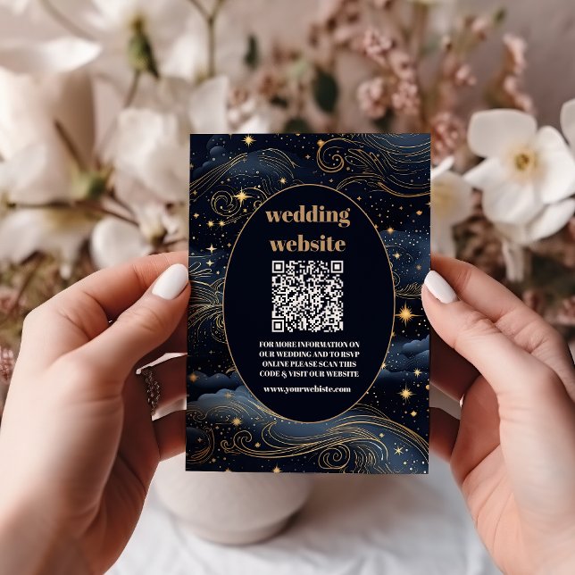 Tarjeta De Recepción código qr Celestial Midnight Blue Stars Moon Boda (Subido por el creador)