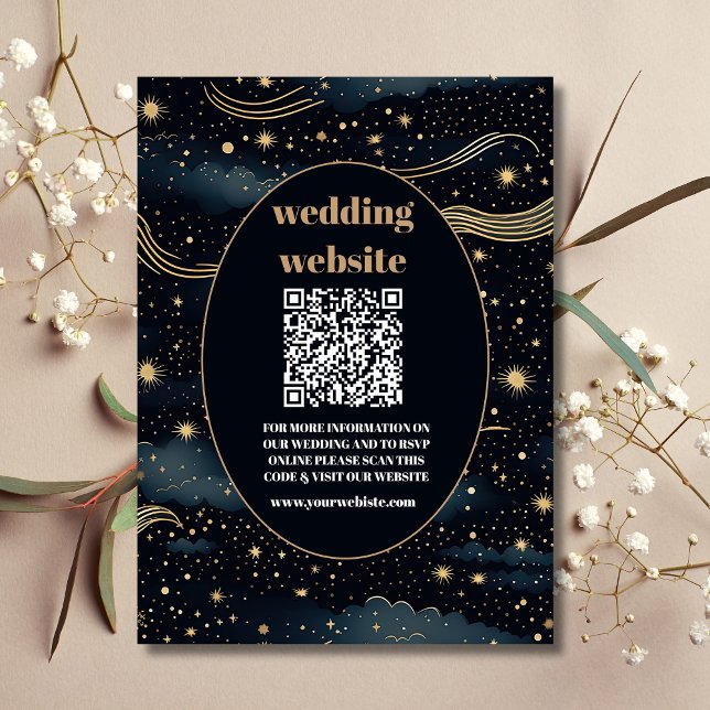 Tarjeta De Recepción código qr Celestial Midnight Blue Stars Moon Boda (Subido por el creador)