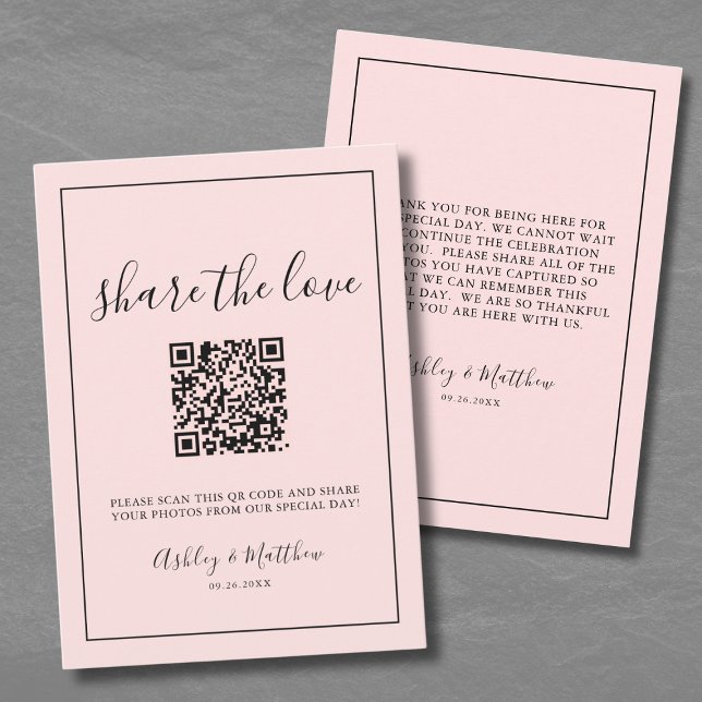 Tarjeta De Recepción Código QR Compartir Fotos de Invitados Rosa Claro  (QR Code Guest Photo Sharing Blush Pink Wedding Enclosure Card)