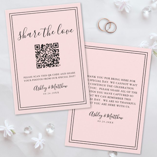 Tarjeta De Recepción Código QR Compartir Fotos de Invitados Rosa Claro  (QR Code Guest Photo Sharing Blush Pink Wedding Enclosure Card)