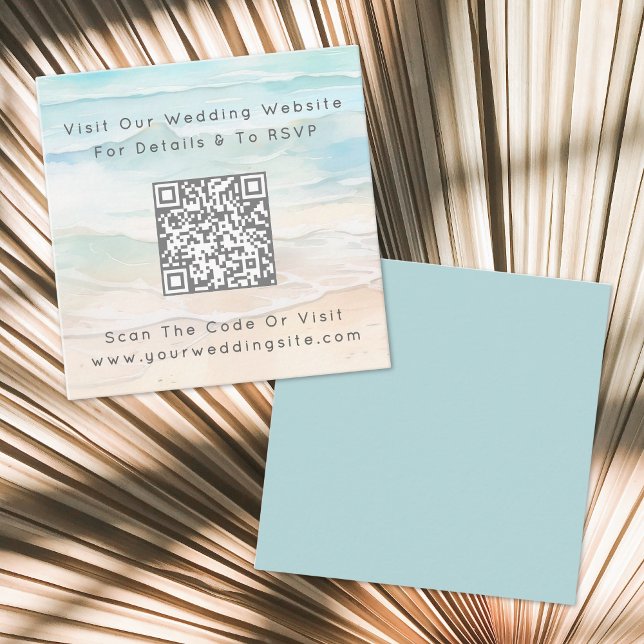 Tarjeta De Recepción Código QR de acuarela para confirmar asistencia a  (Watercolor QR Code Beach Wedding RSVP Enclosure Card )
