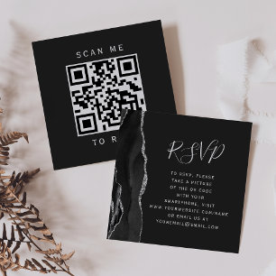 Tarjeta De Recepción Código QR de Agate de Plata Negra Boda oscuro RSVP