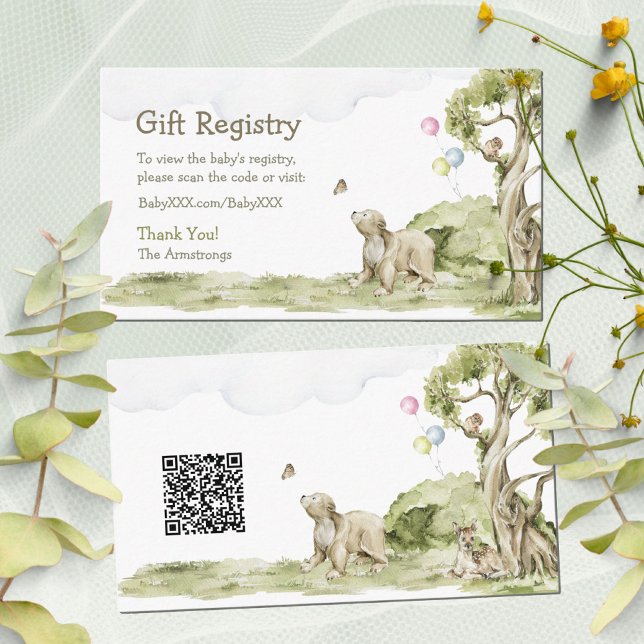 Tarjeta De Recepción Código QR de Baby Shower Bearly Wait del Registro  (Bearly Wait Cute Bear Watercolor Baby Show QR Code Enclosure Card ©Susanne Sachers - Sunny Mind 🌞)