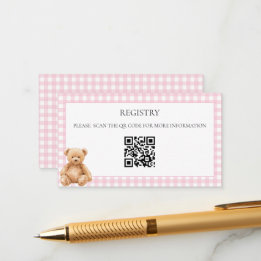 Tarjeta De Recepción Código QR de Baby Shower del Oso de Peluche Clásic
