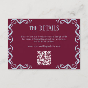 Tarjeta De Recepción Código QR de boda Art Nouveau en Borgoña y azul po