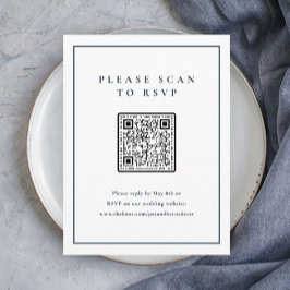 Tarjeta De Recepción Código QR de boda azul marino clásico elegante
