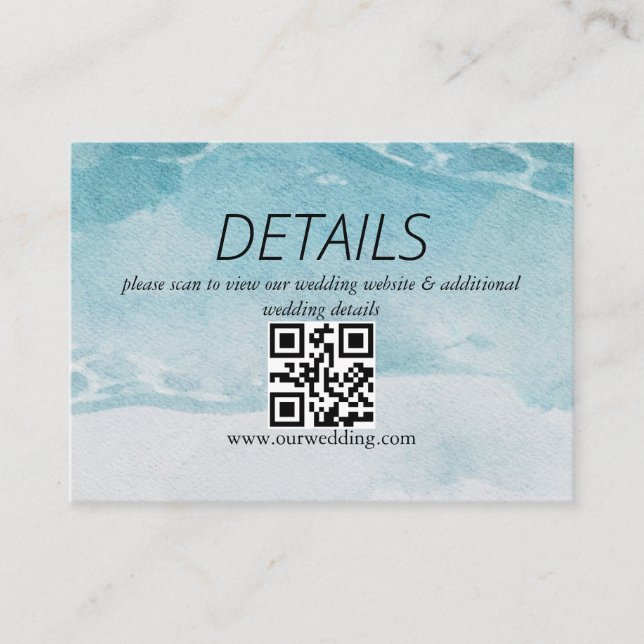 Tarjeta De Recepción Código QR de Boda Azul Veraniega (Anverso)