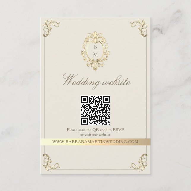 Tarjeta De Recepción Código QR de Boda Barroco Dorado (Anverso)