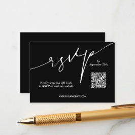 Tarjeta De Recepción Código QR de Boda blanco y negro
