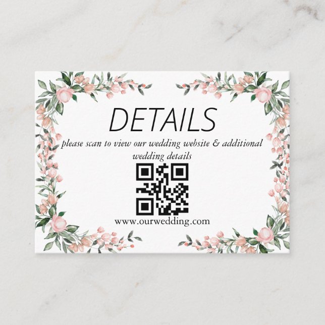 Tarjeta De Recepción Código QR de Boda Blush Pink Bloom (Anverso)