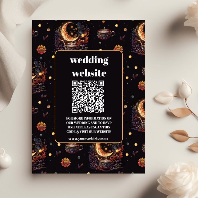 Tarjeta De Recepción Código qr de Boda celeste místico de oro negro (Subido por el creador)