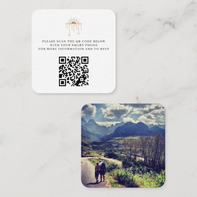 Tarjeta De Recepción Código QR de Boda Celestial de Dainty (Anverso / Reverso)