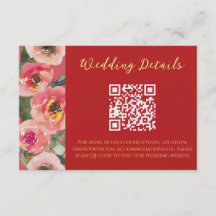Código QR de boda china con borde floral rosa mode