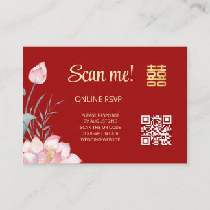 Tarjeta De Recepción Código QR de Boda chino de Lotus RSVP en línea