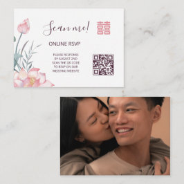 Tarjeta De Recepción Código QR de Boda chino de Lotus RSVP en línea