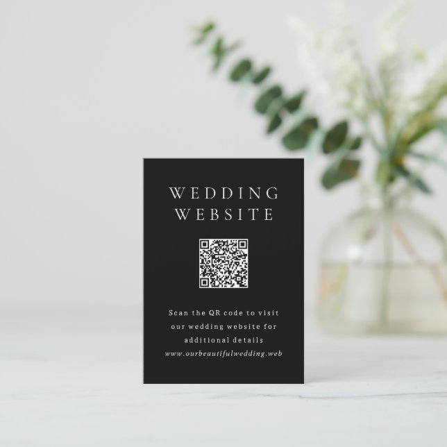 Tarjeta De Recepción Código QR de boda clásico negro simple (Anverso de pie)