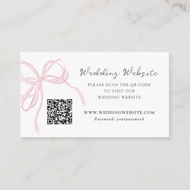 Tarjeta De Recepción Código QR de Boda con Lazo Rosa Caprichoso (Anverso)