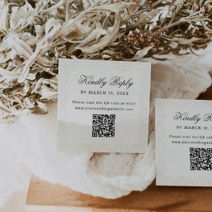 Tarjeta De Recepción Código QR de boda con marco de encaje vintage romá