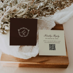 Tarjeta De Recepción Código QR de boda con monograma occidental románti