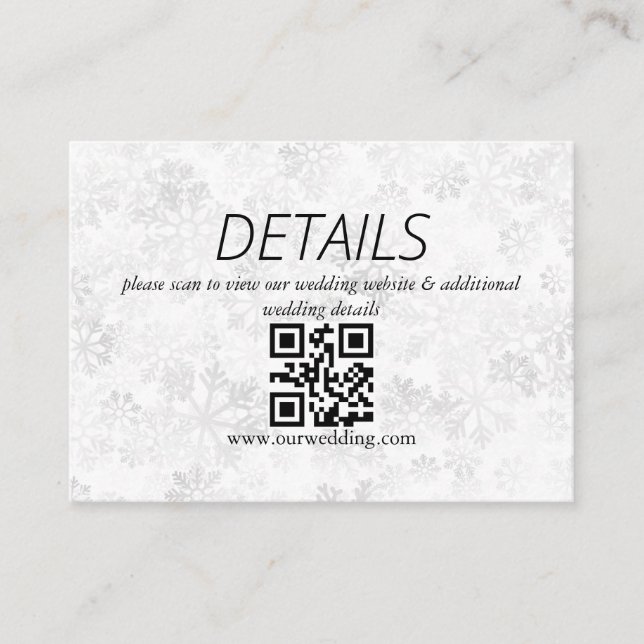 Tarjeta De Recepción Código QR de Boda Copo de Nieve de Invierno (Anverso)