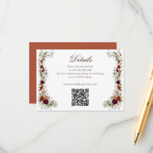 Tarjeta De Recepción Código QR de boda de flores de otoño y Borgoña