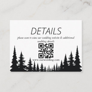 Tarjeta De Recepción Código QR de boda de invierno con pinos negros y b